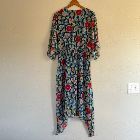 Hutch Blue Fruit Tropical V-Neck Flowy Midi Dress Size 0X Vacation Beach - Picture 5 of 7